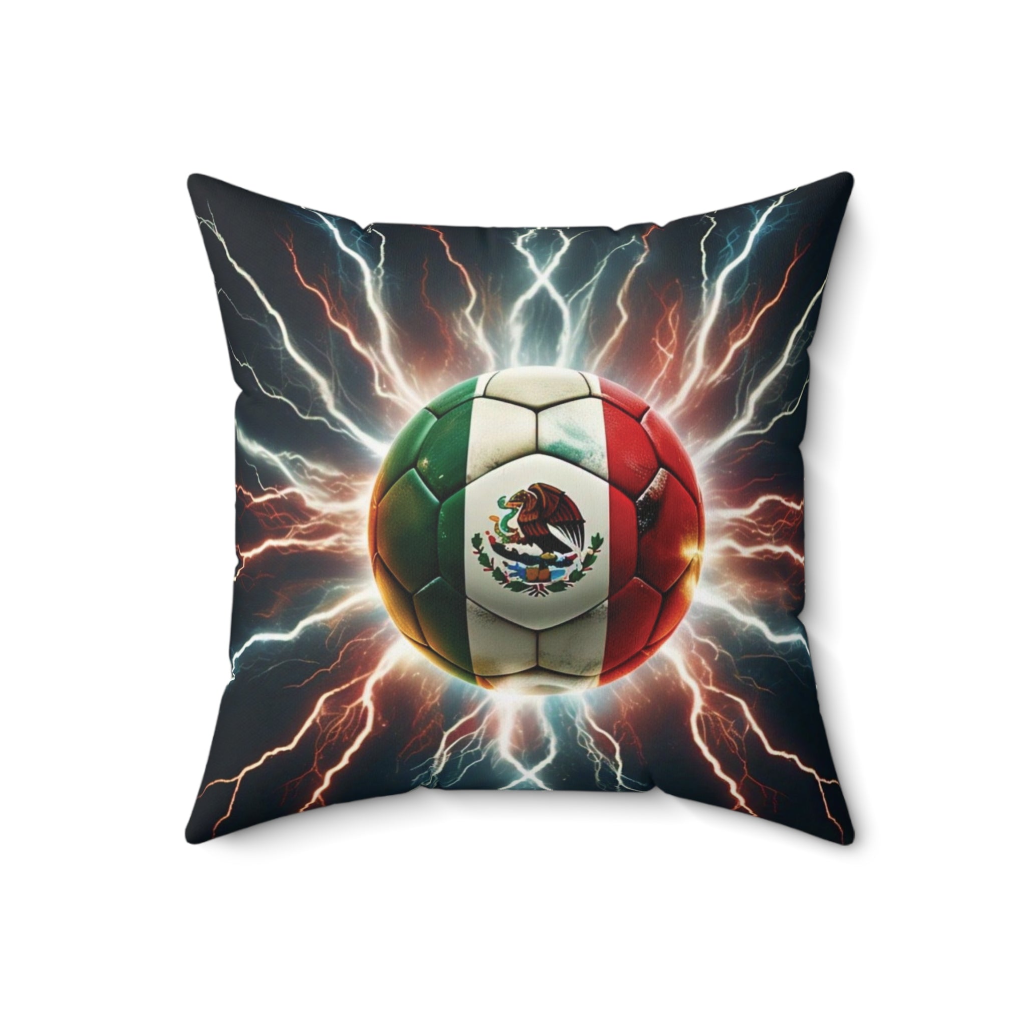 Almohada cuadrada de poliéster hilado con temática de fútbol: perfecta para los fanáticos del fútbol mexicano