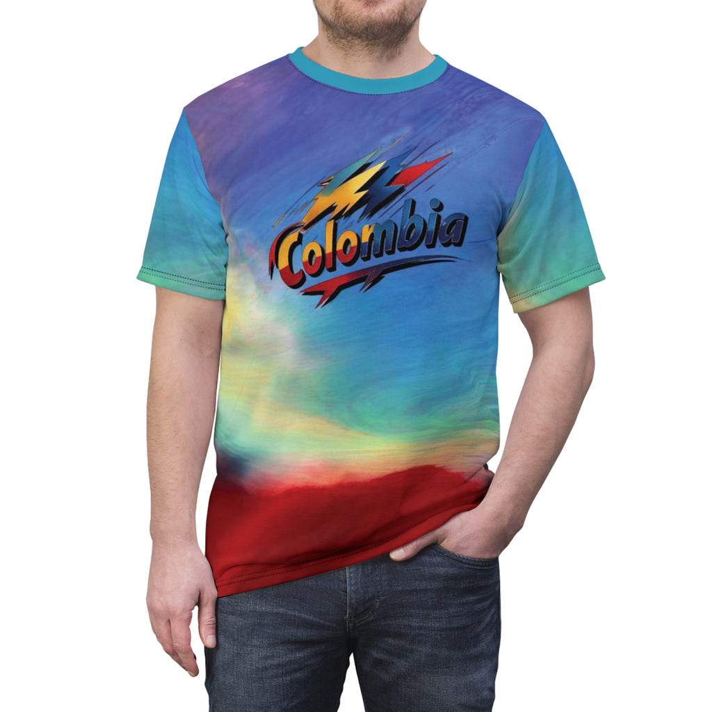 Camiseta colombiana vibrante cortada y cosida
