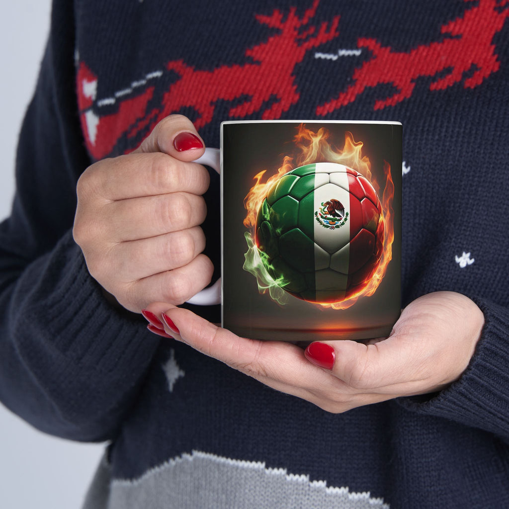 Taza de fútbol - Taza de cerámica con balón de fútbol y bandera mexicana (11oz, 15oz)