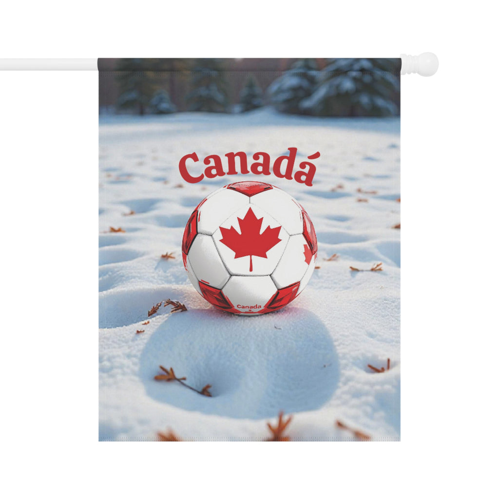 Canada Soccer Garden Flag — Maple Leaf Soccer Ball Winter Garden Banner
