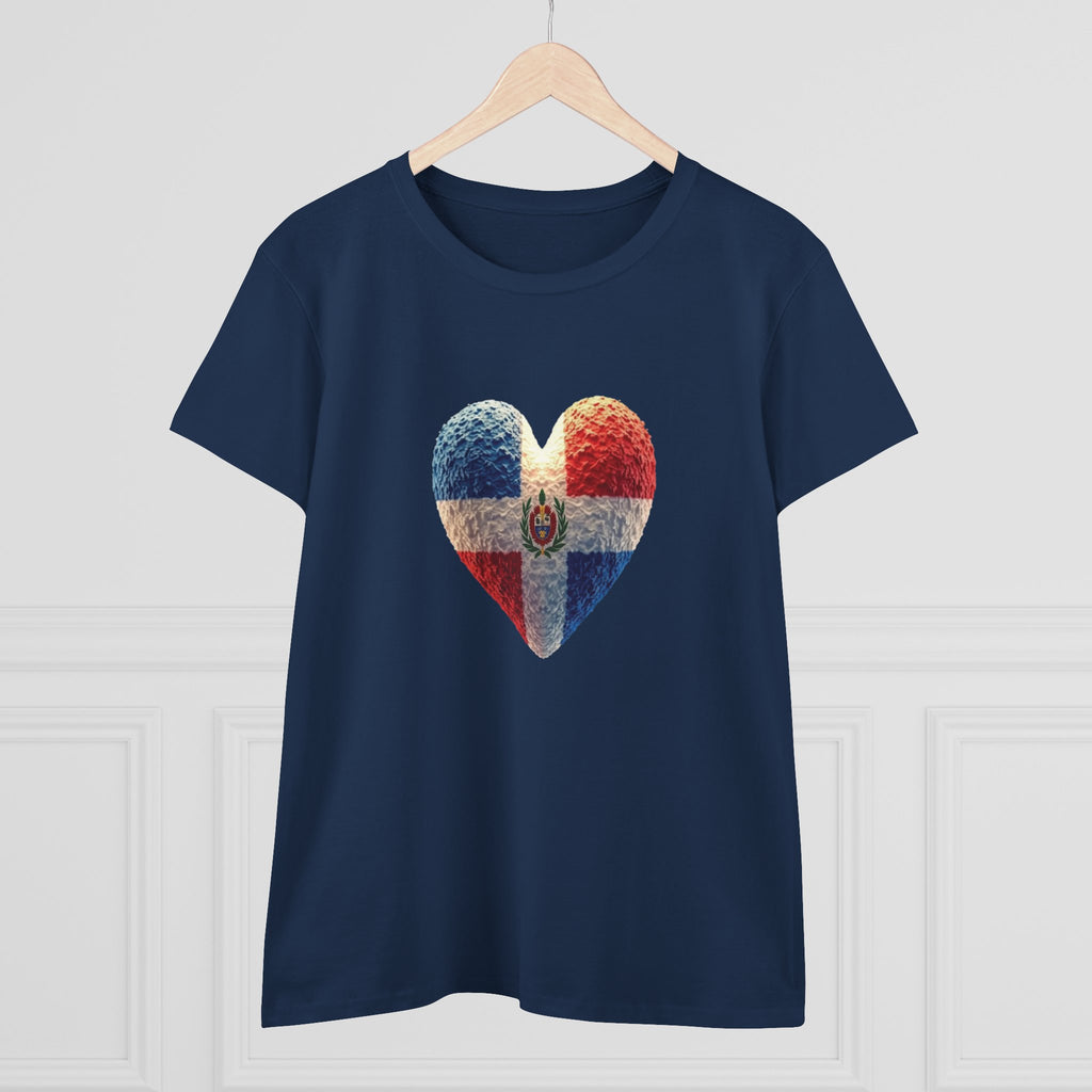 Camiseta con estampado de corazón de República Dominicana para mujer - Algodón cómodo de peso medio