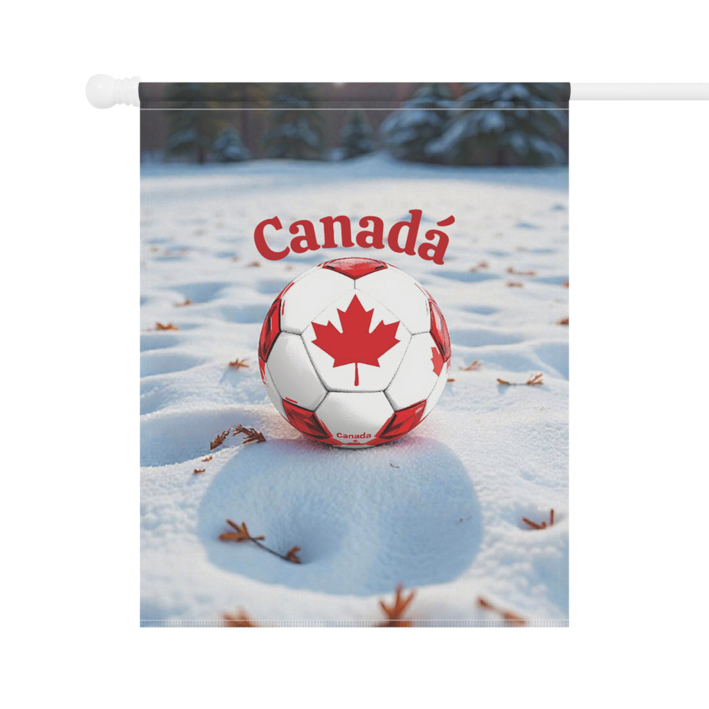 Canada Soccer Garden Flag — Maple Leaf Soccer Ball Winter Garden Banner