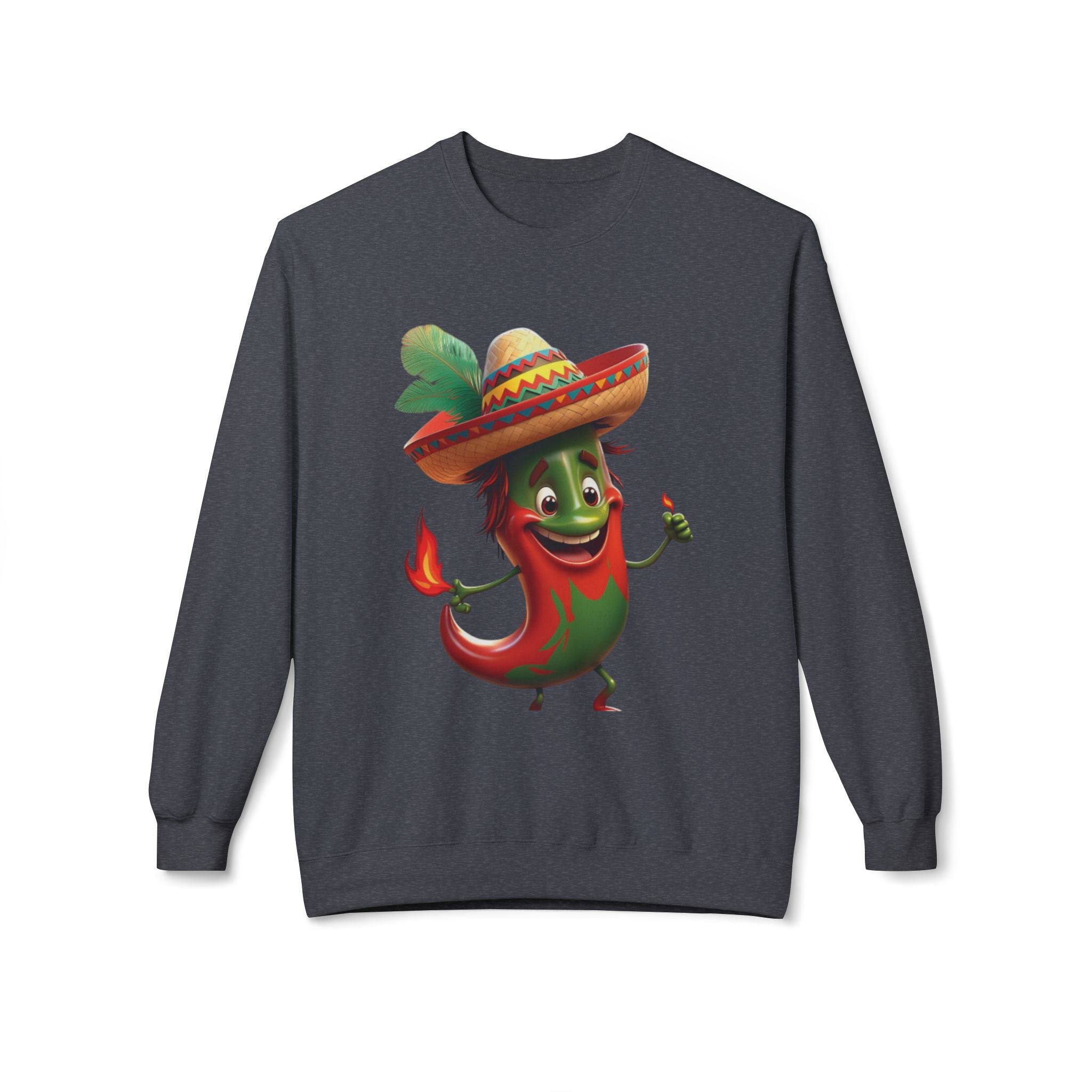 Viva Mexico Fleece Crewneck Sweatshirt - Fun Chili Pepper Design