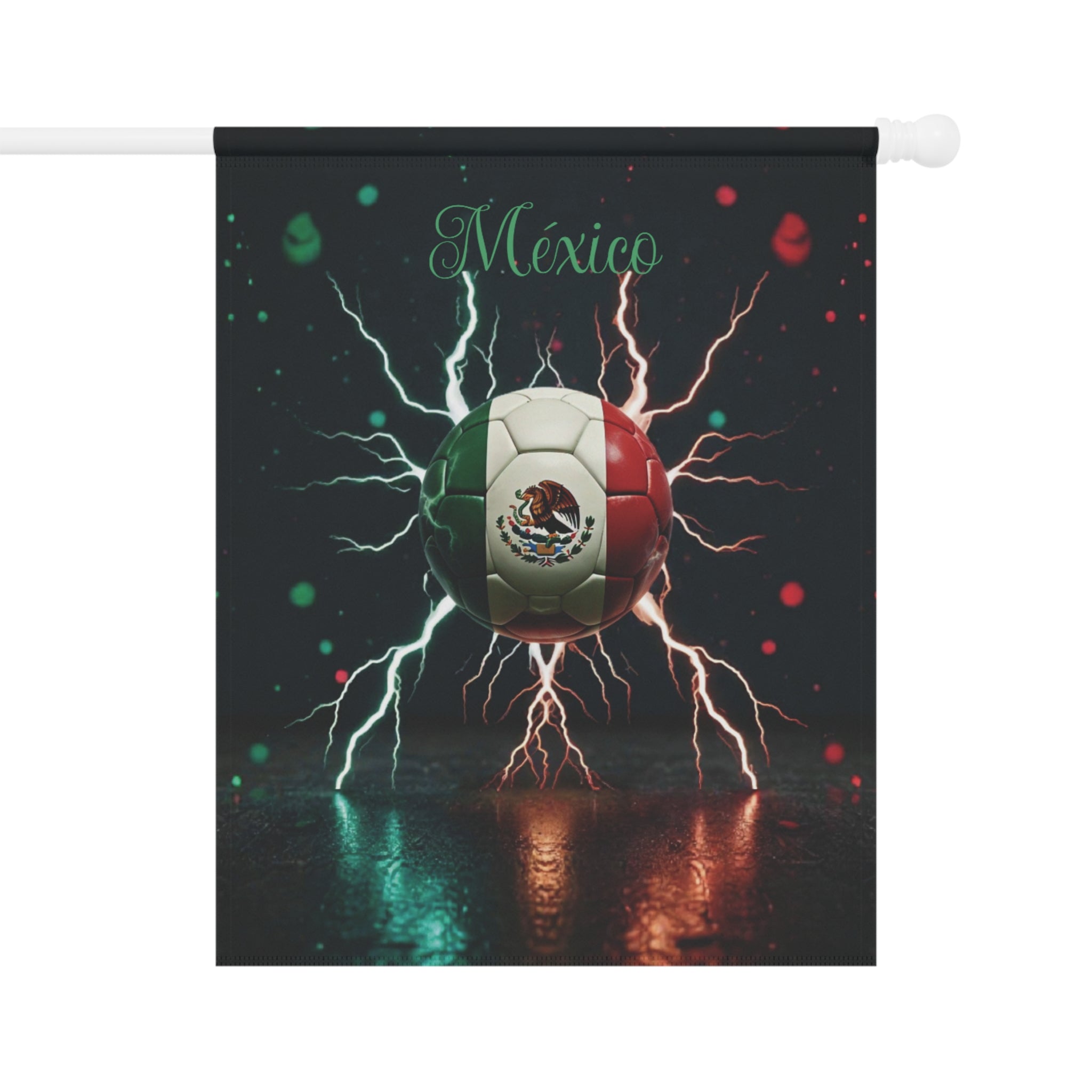 Mexico Soccer Ball Lightning Garden Flag — Patriotic Football House Banner