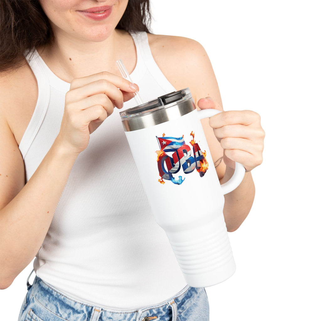 Taza de viaje térmica de 40 oz - Diseño estilo cubano con pajita