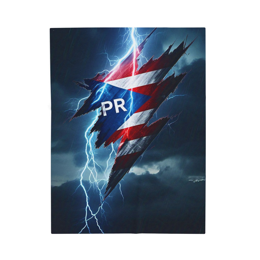 Velveteen Plush Blanket — Puerto Rico Lightning Flag Design (PR Torn Flag)