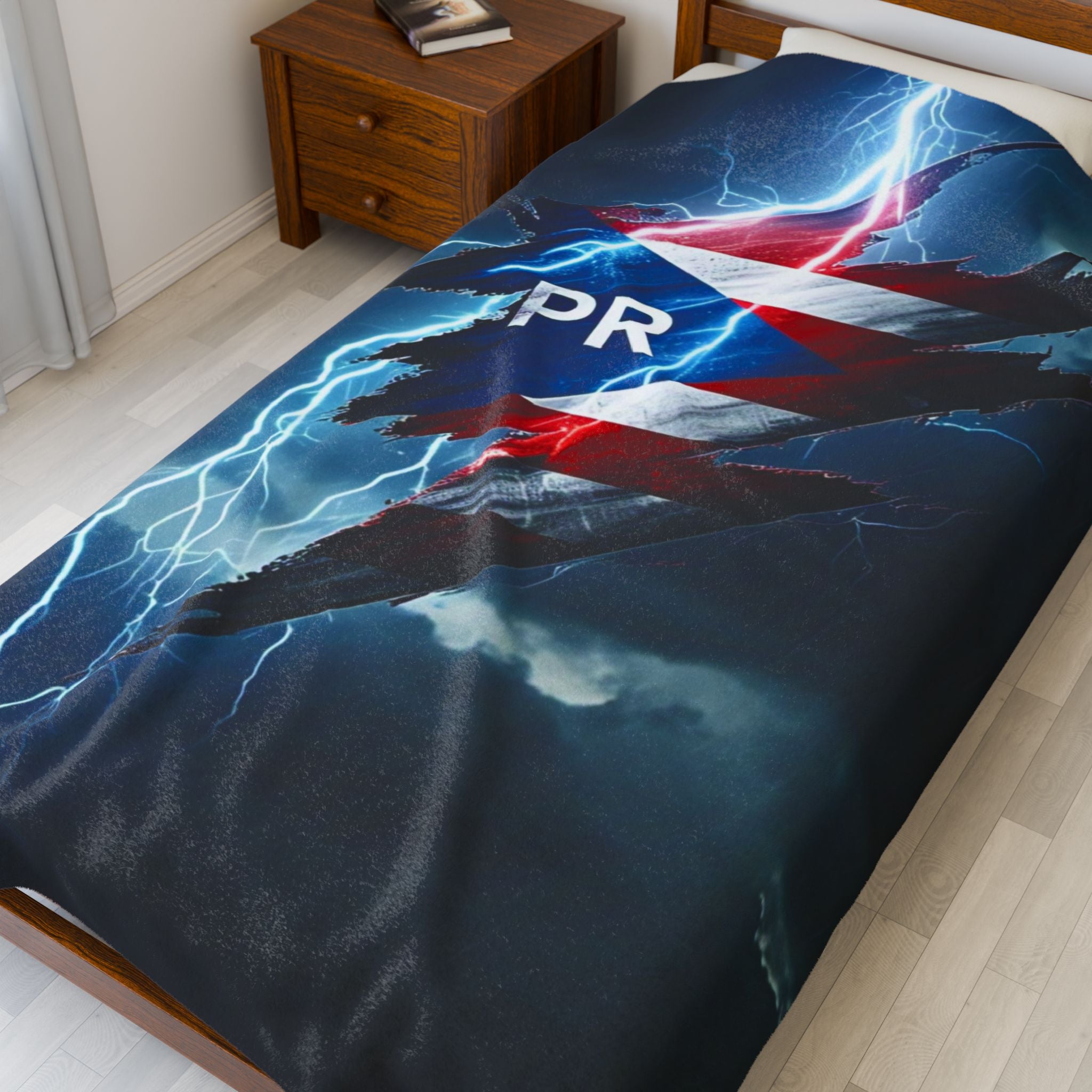 Velveteen Plush Blanket — Puerto Rico Lightning Flag Design (PR Torn Flag)