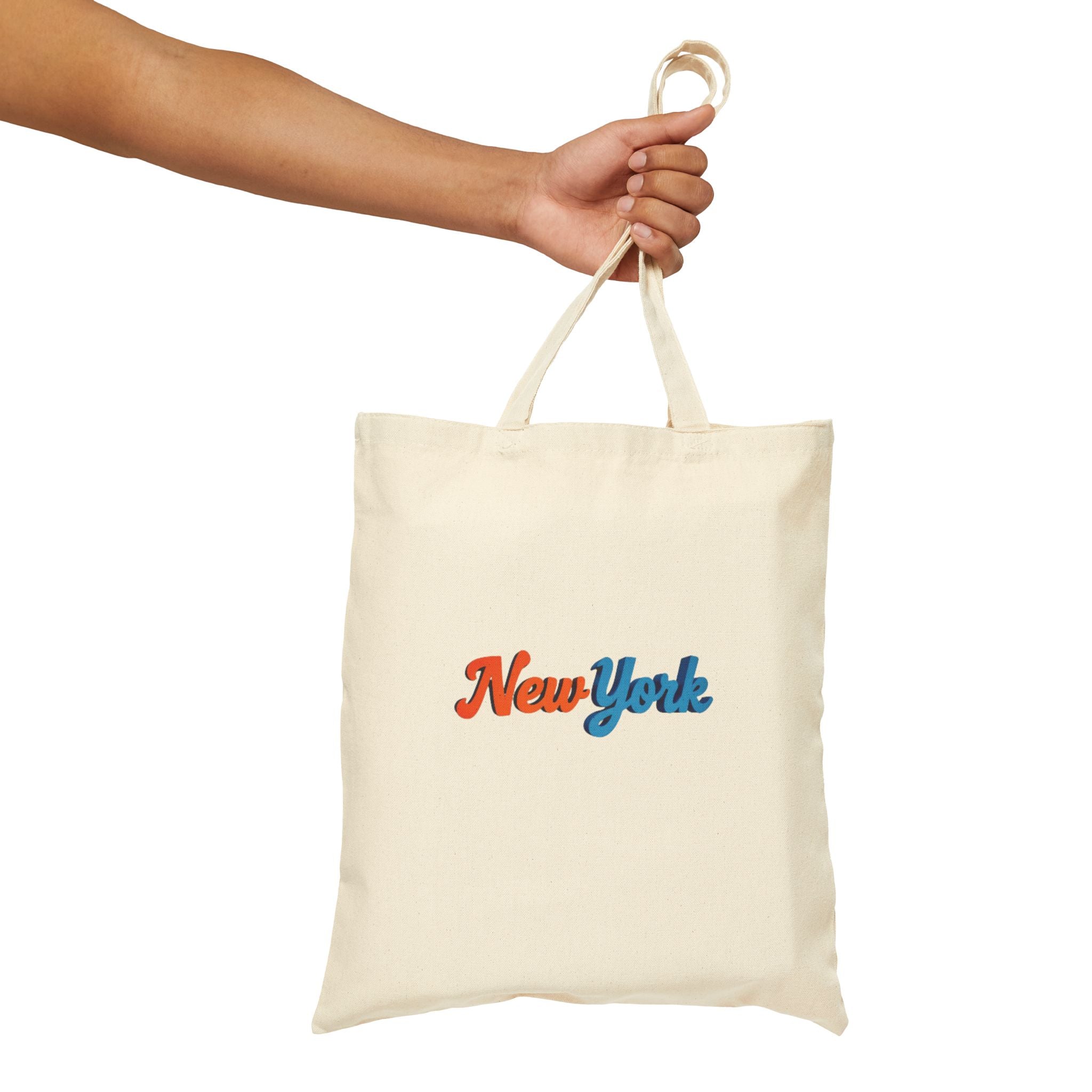 New York Script Canvas Tote Bag – Retro Two-Tone City Souvenir