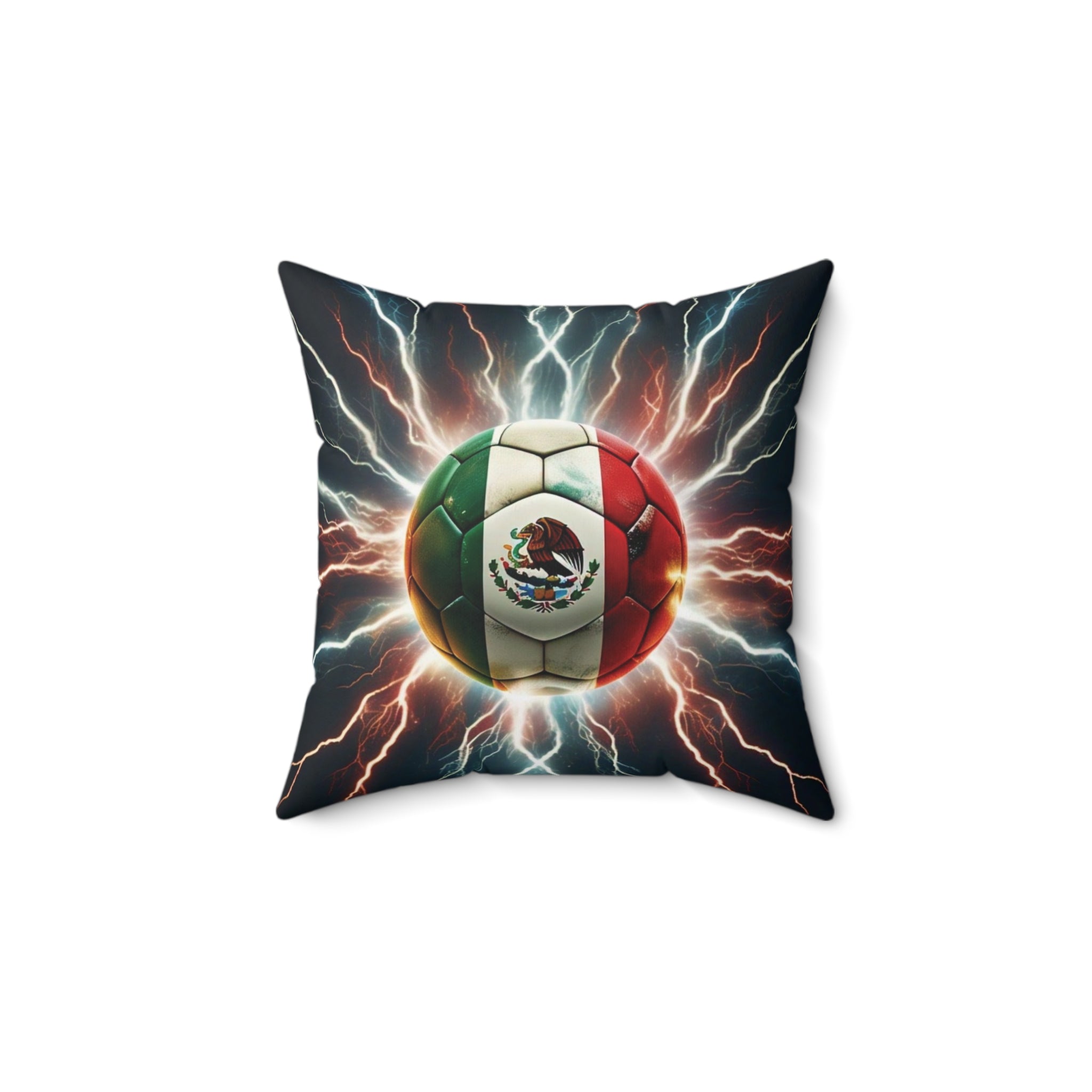 Almohada cuadrada de poliéster hilado con temática de fútbol: perfecta para los fanáticos del fútbol mexicano