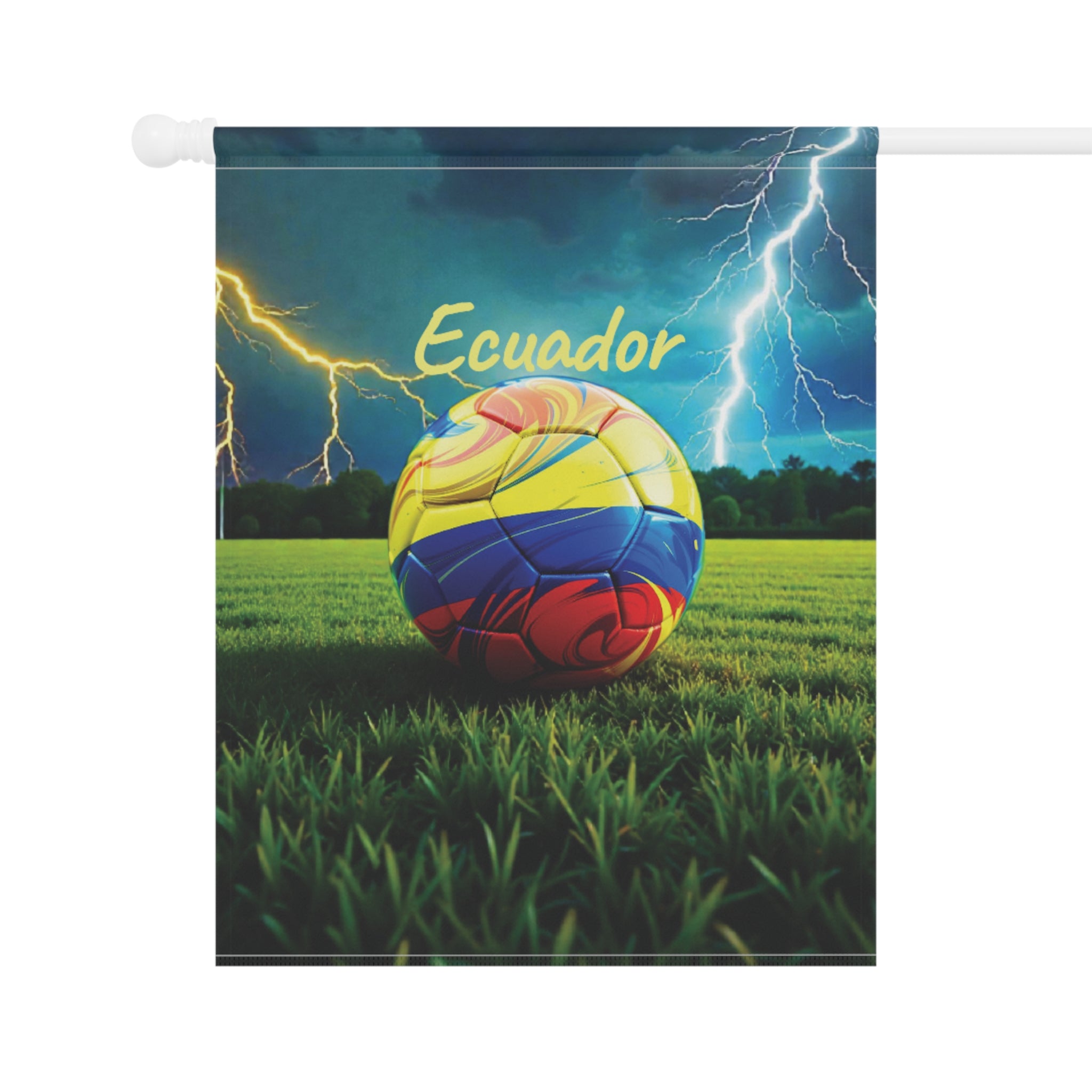 Ecuador Soccer Garden Flag — Lightning Storm Football Yard Banner