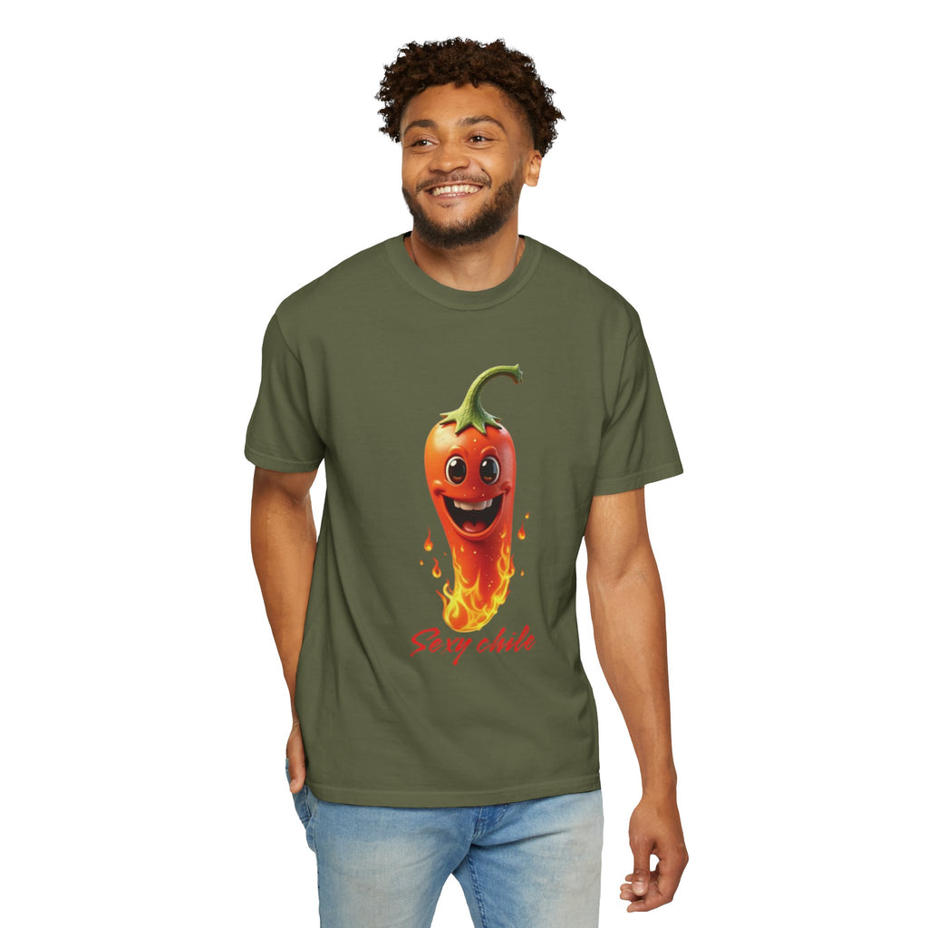 Funny unisex tie-dyed t-shirt with the phrase "Sexy Chile"