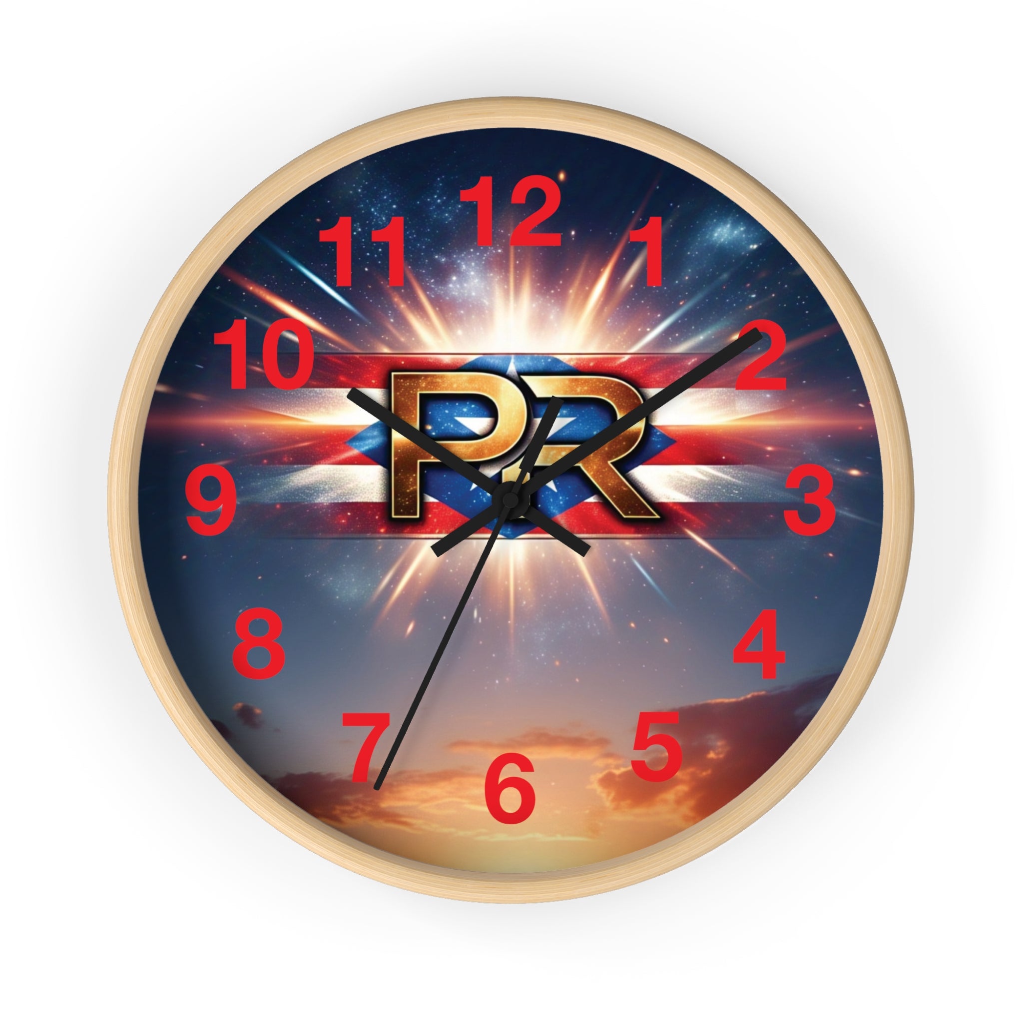 Reloj de pared puertorriqueño con el logotipo de PR: perfecto para decoración del hogar o regalos.