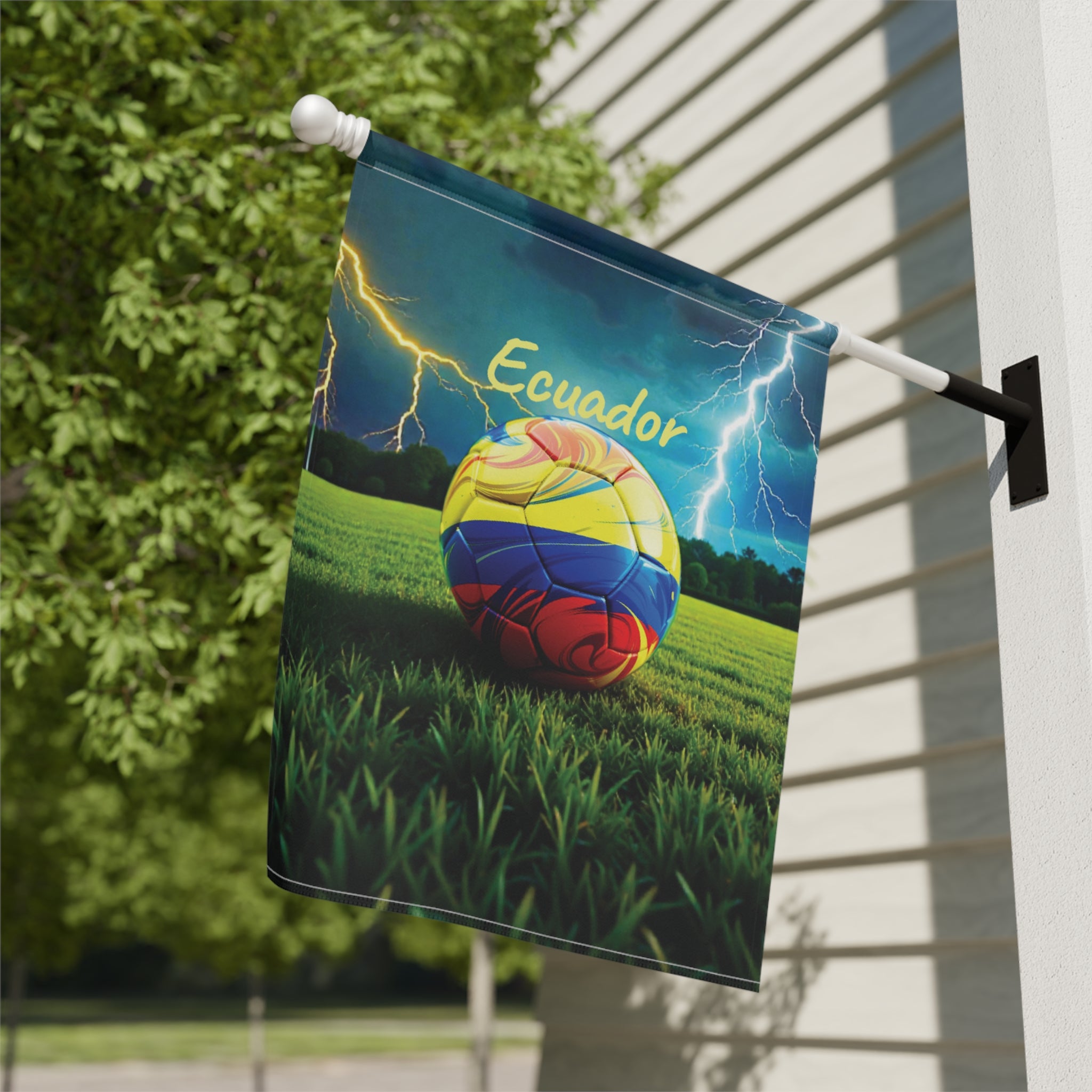 Ecuador Soccer Garden Flag — Lightning Storm Football Yard Banner