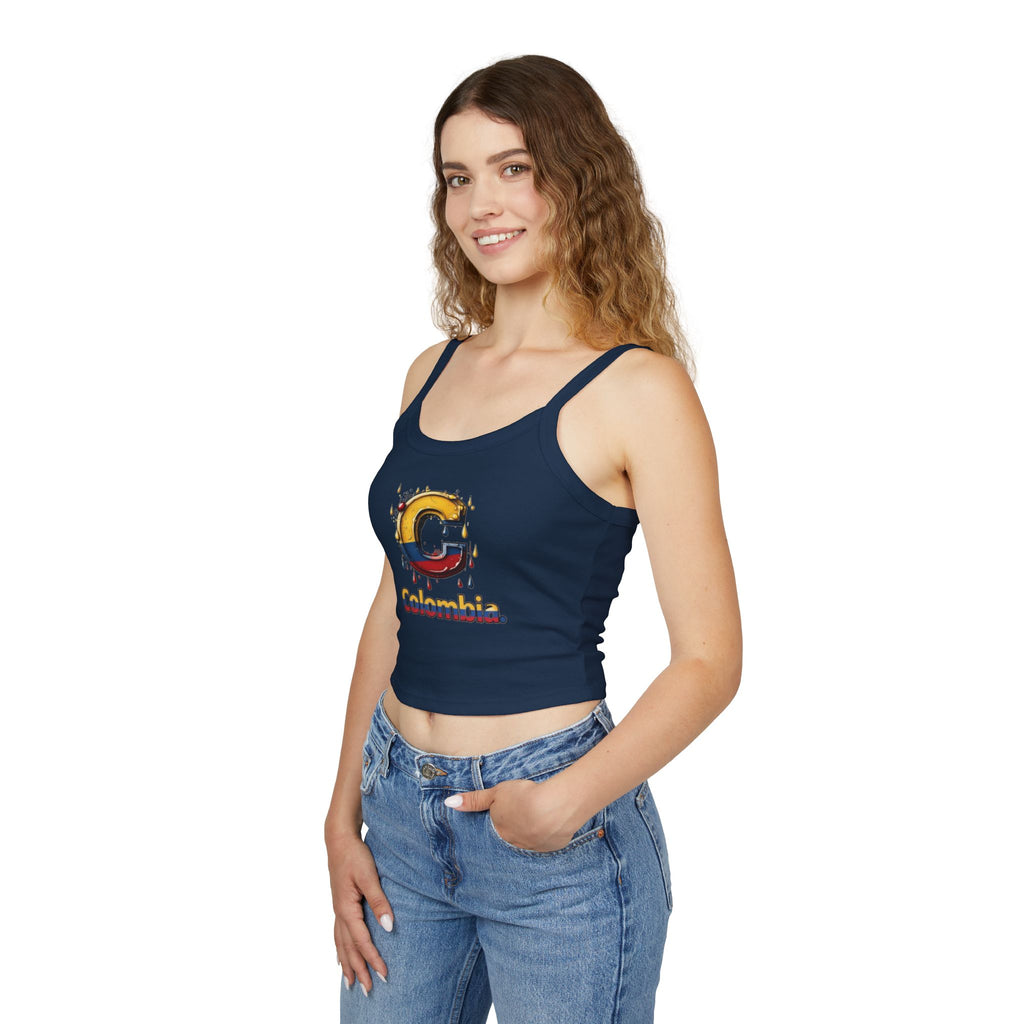 Camiseta sin mangas para mujer de inspiración colombiana: tirantes finos y diseño colorido