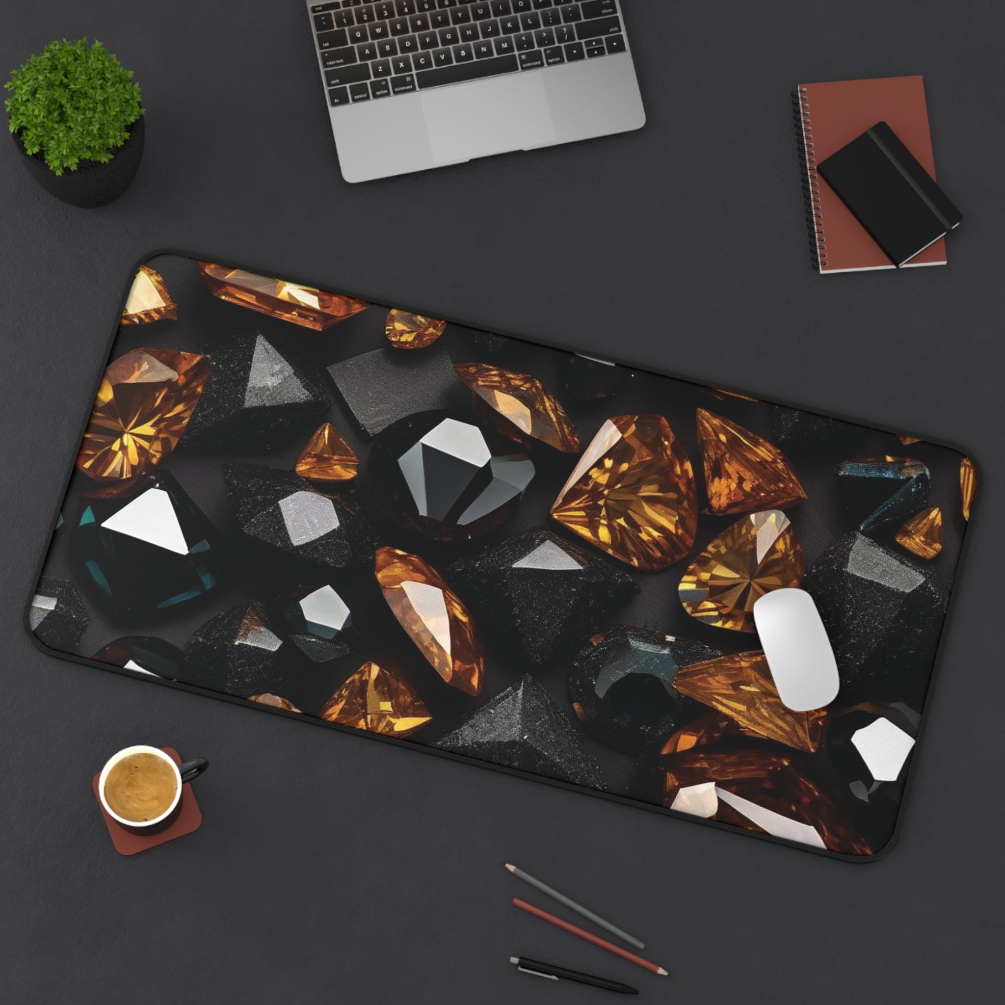 Desk Mat - Black and Gold Diamond Design - Ideal Gift 