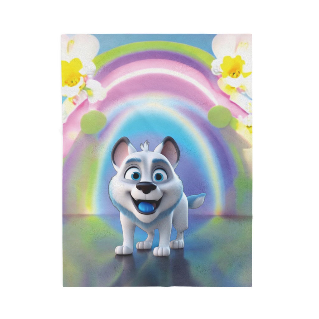 "Playful Puppy and Magic Rainbow" Velvet Plush Blanket – Dreams Filled with Joy! - Happy Dog Children's Throw Blanket