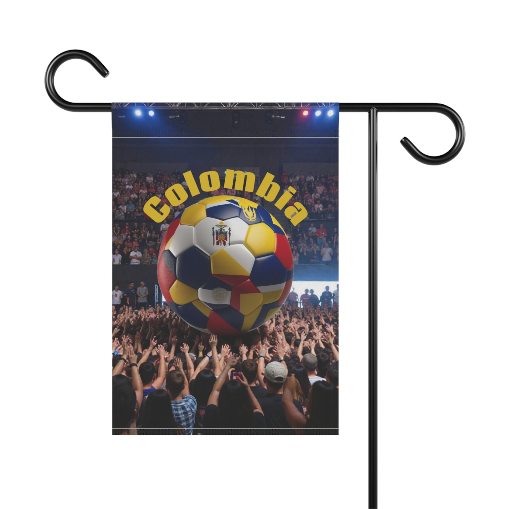 Colombia Soccer Fan Garden Flag – Colombia Text with National Flag Soccer Ball Outdoor Banner