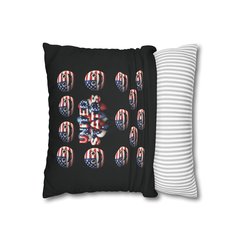 Patriotic USA Flag Emoji Square Pillowcase — American Stars & Stripes Throw Pillow Cover