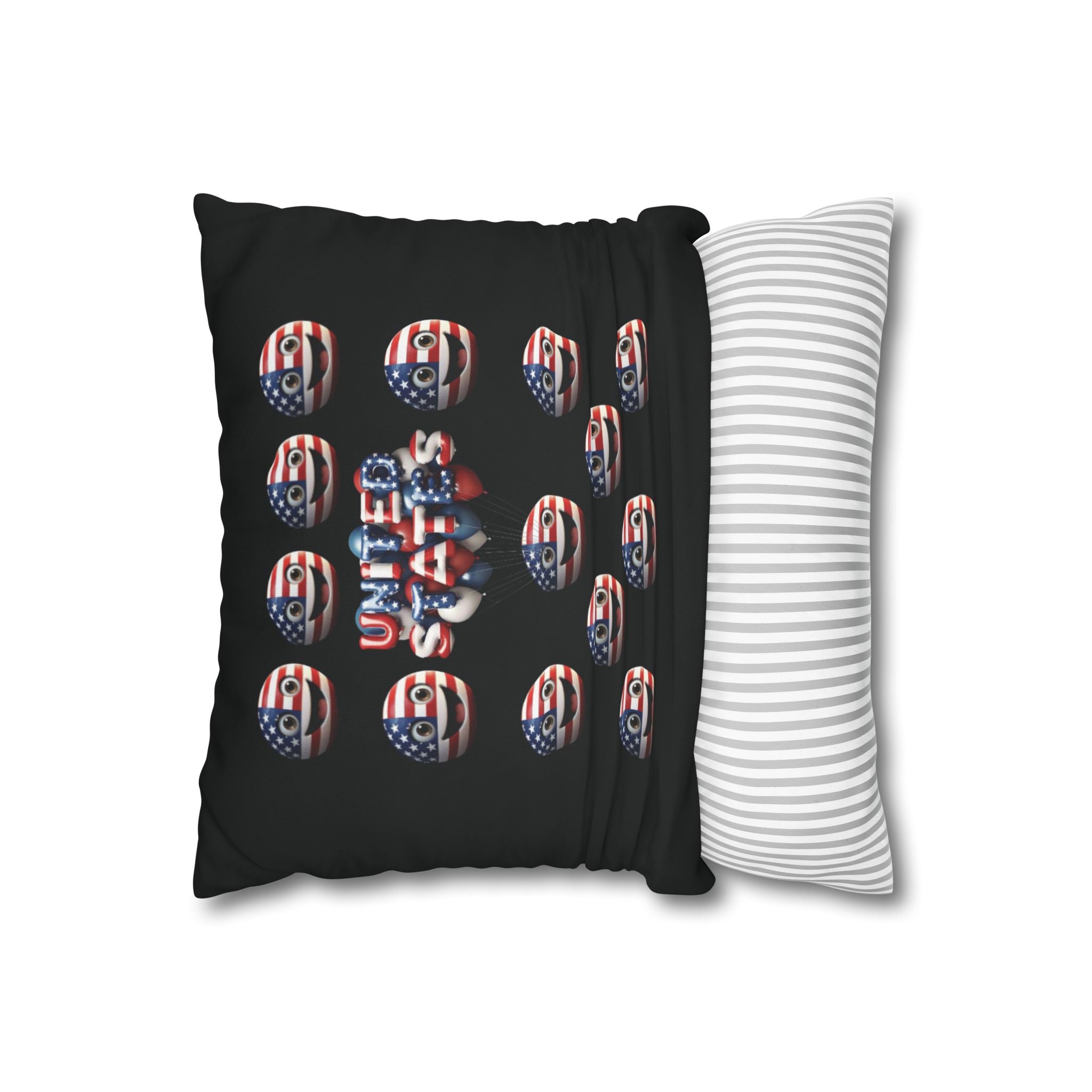 Patriotic USA Flag Emoji Square Pillowcase — American Stars & Stripes Throw Pillow Cover