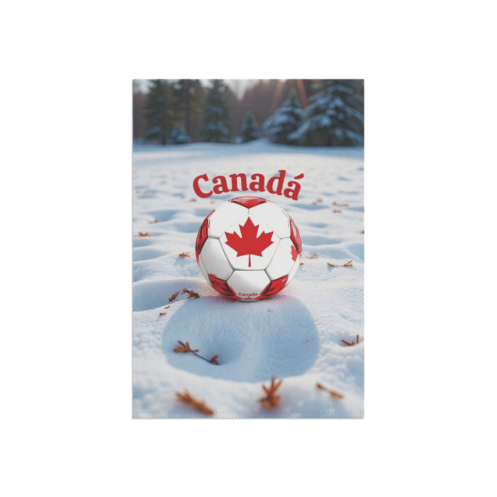Canada Soccer Garden Flag — Maple Leaf Soccer Ball Winter Garden Banner