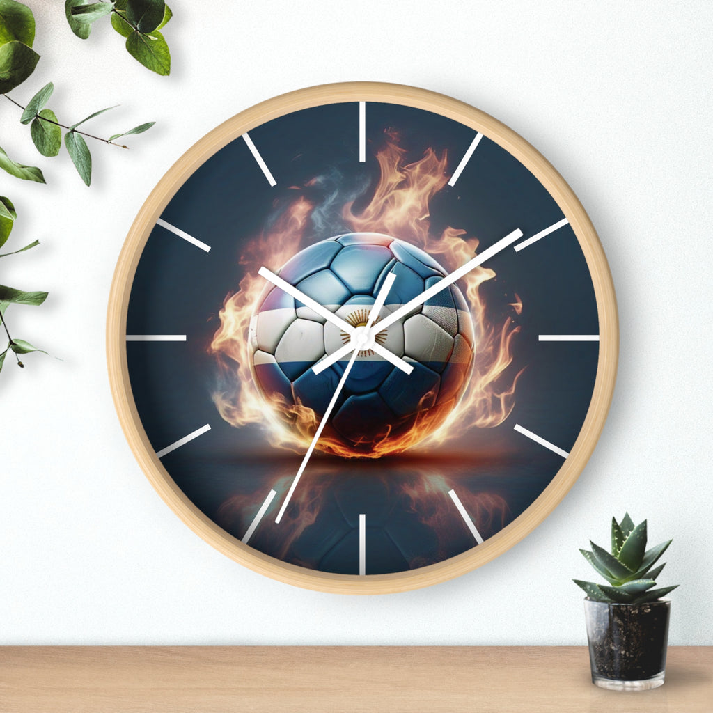 Reloj de pared con diseño de balón de fútbol en llamas: regalo perfecto para los amantes del deporte. Reloj de diseño dinámico con diseño de balón de fútbol en llamas.