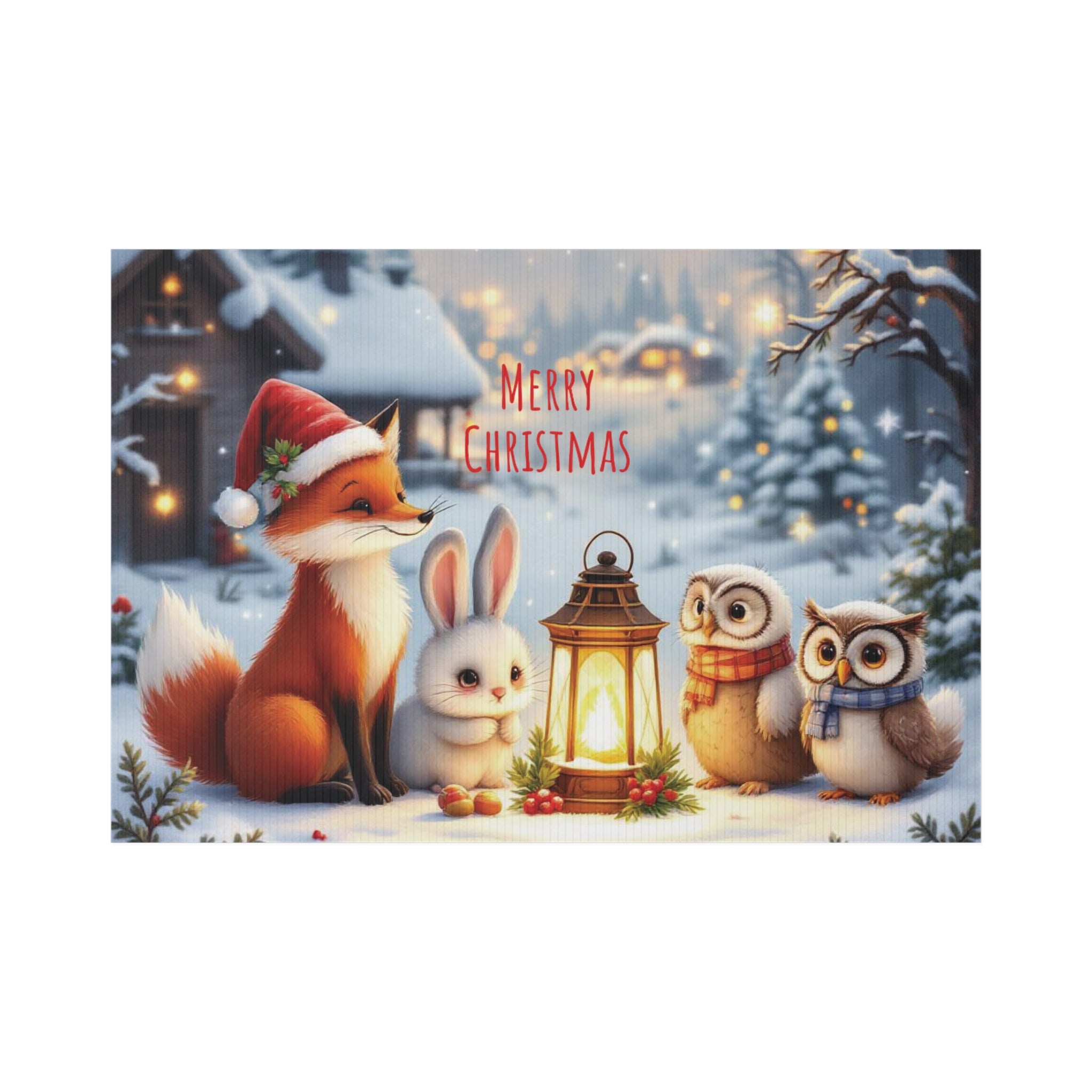 Christmas Lawn Sign – Cozy Holiday Decorations with Fox, Bunny & Owls