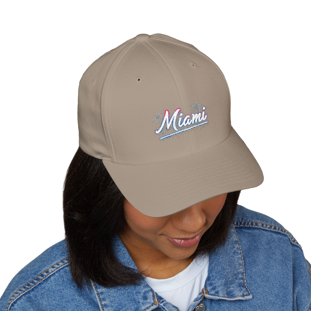 Miami Embroidered Cap — Retro Palm Beach Script Hat