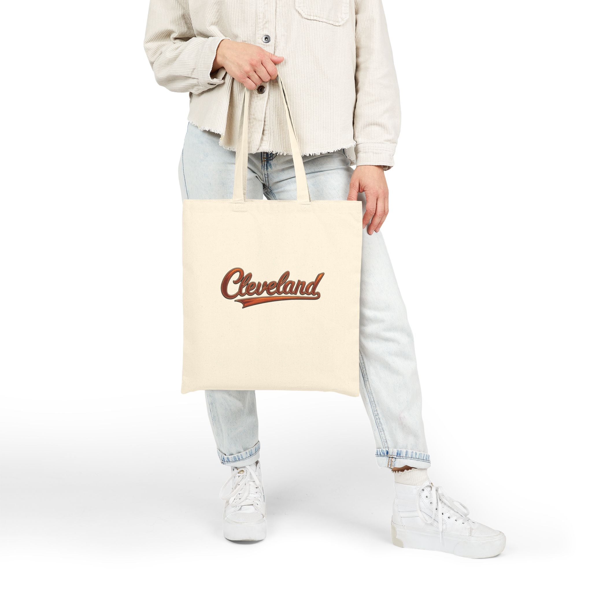 Cleveland Script Canvas Tote Bag — Vintage Retro City Logo Cotton Shopper