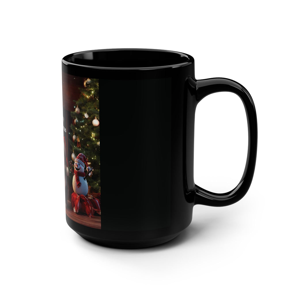 Black Mug, 15oz with a Christmas atmosphere and for cat lovers