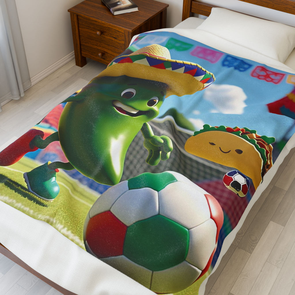 Manta de felpa de terciopelo con diseño de taco de fútbol colorido | Manta acogedora para niños para días de juego y celebraciones.