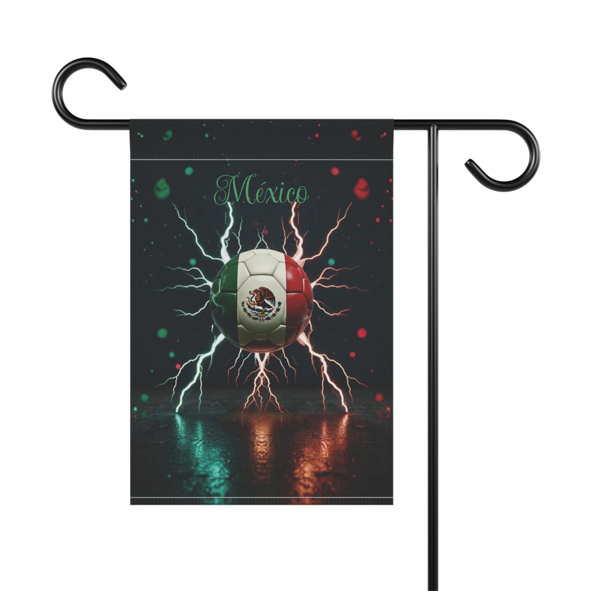 Mexico Soccer Ball Lightning Garden Flag — Patriotic Football House Banner