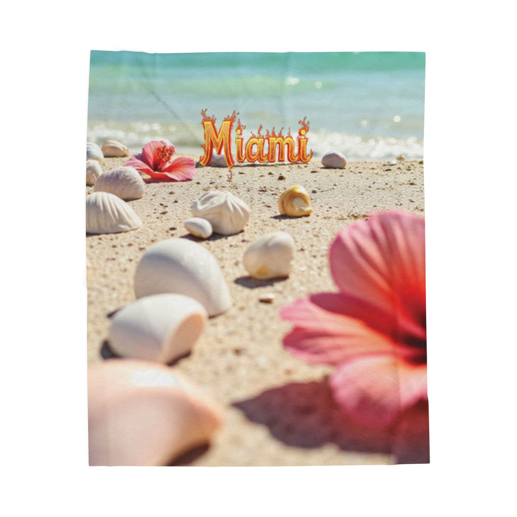 "Miami Playa" Blanket — Shells and Hibiscus, Cozy Tropical Decor for Relaxation