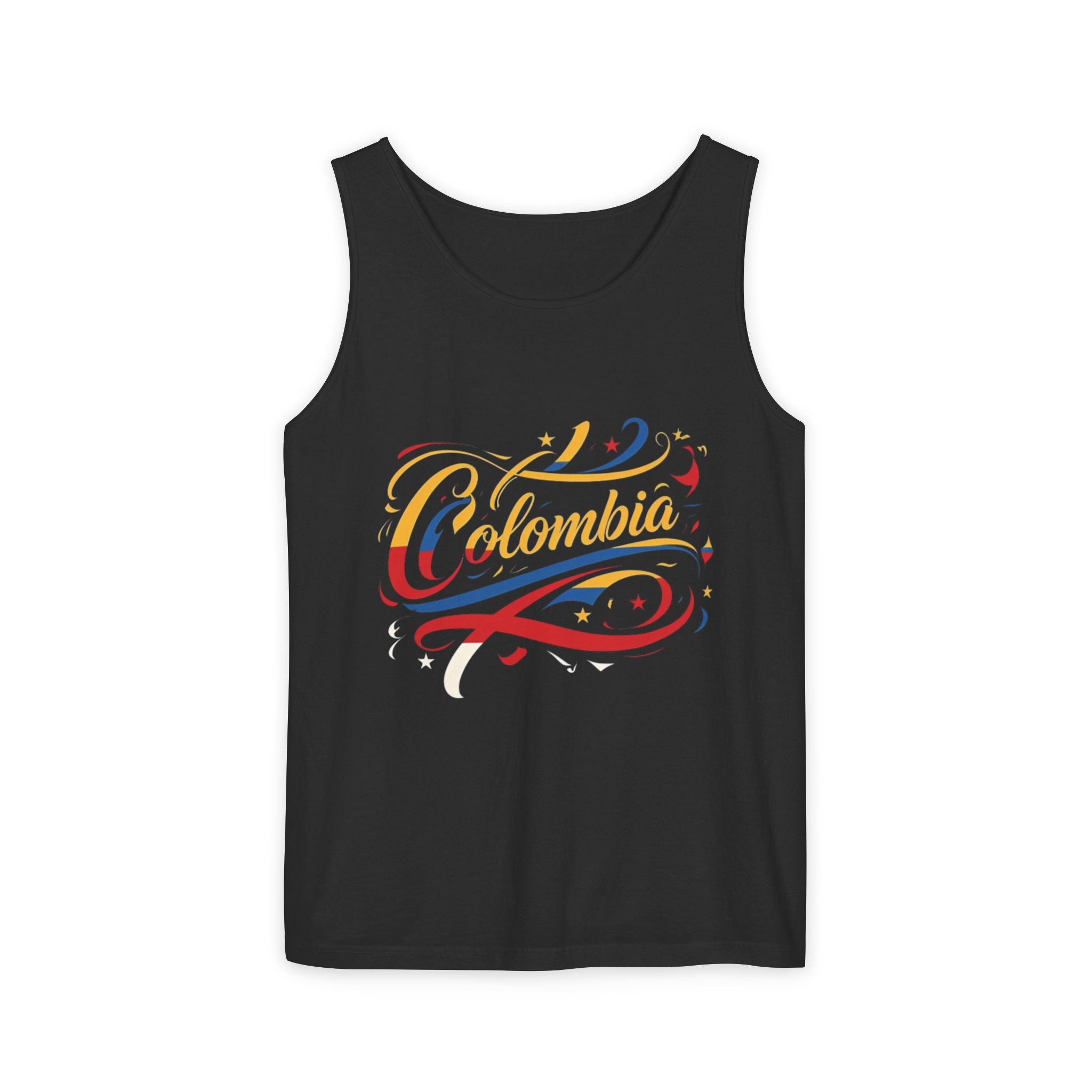 Camiseta sin mangas unisex teñida de Colombia: Celebra la cultura colombiana