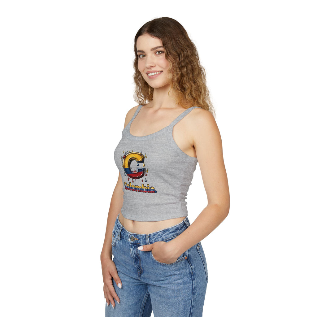 Camiseta sin mangas para mujer de inspiración colombiana: tirantes finos y diseño colorido