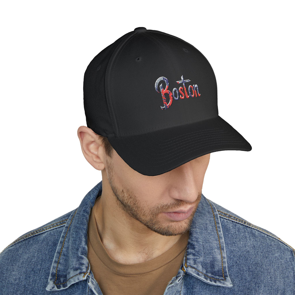 Boston Embroidered Cap — Patriotic Script Baseball Hat