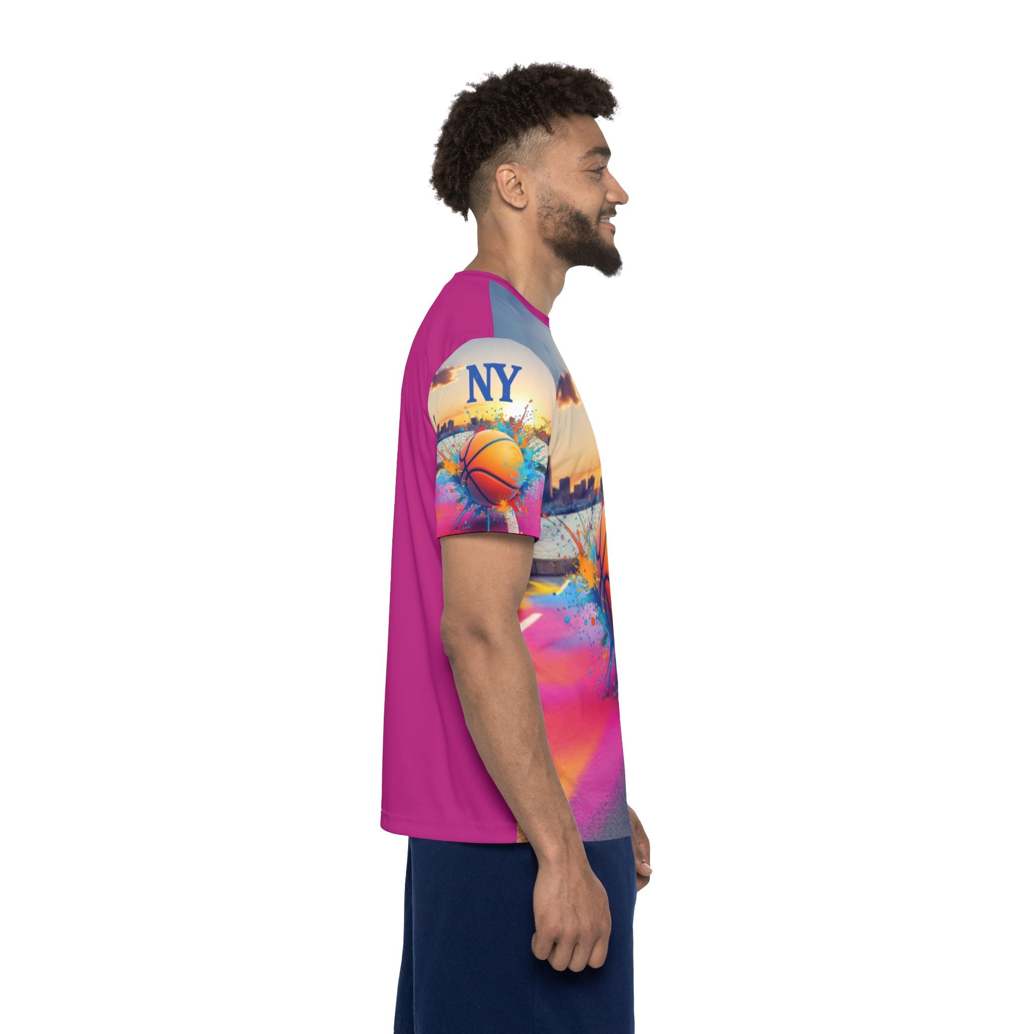 NY Basketball Jersey — Colorful Splash All-Over Print Sports Tee