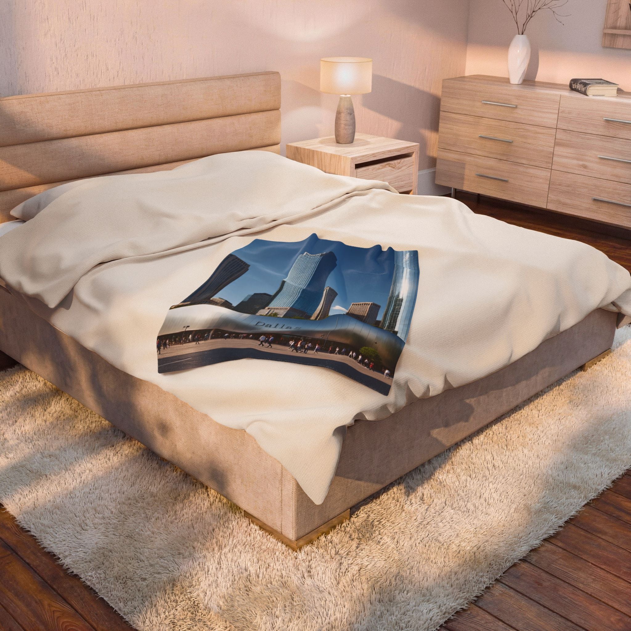 Cityscape Velveteen Plush Blanket - Cozy Home Decor, Gift for Dallas Lovers, Travel Souvenir, Soft Luxury Throw 