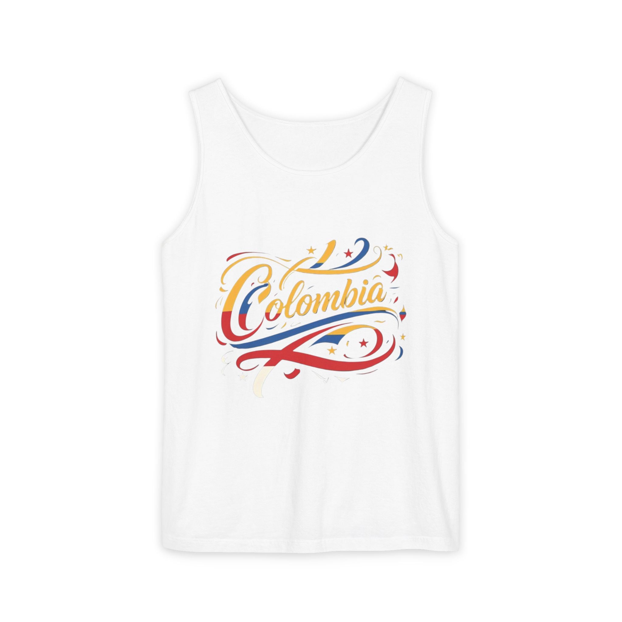 Camiseta sin mangas unisex teñida de Colombia: Celebra la cultura colombiana