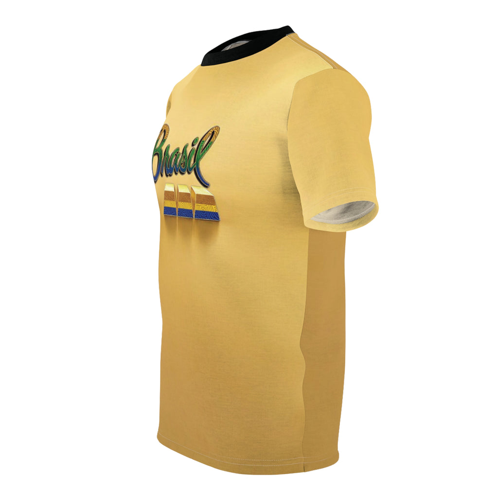 Camiseta unissex Brasil Cut & Sew - Camisa gráfica amarela brilhante para celebrações de verão