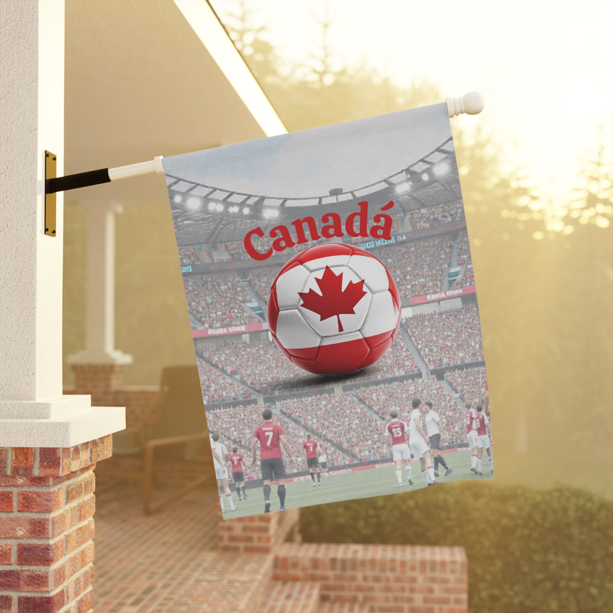 Canada Soccer Garden Flag — Canada Maple Leaf Soccer Ball Stadium Garden Banner