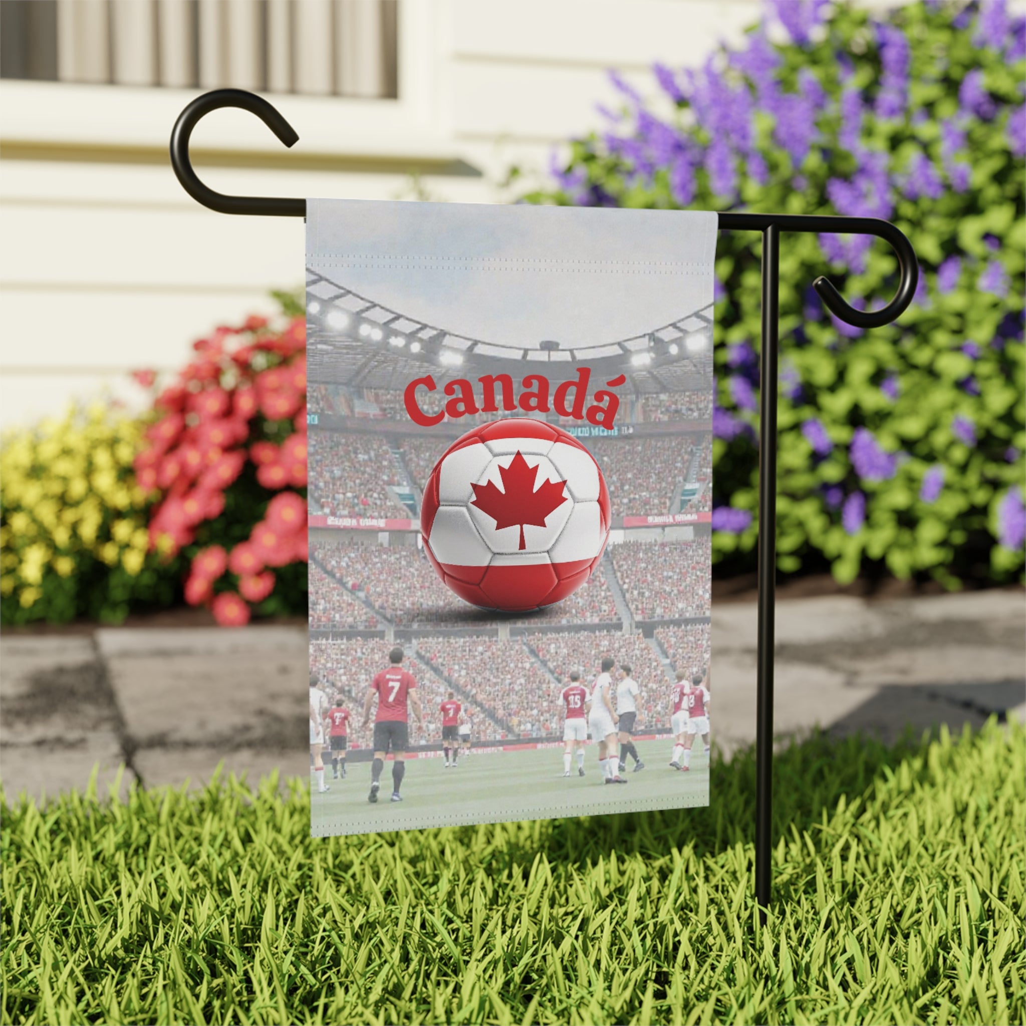 Canada Soccer Garden Flag — Canada Maple Leaf Soccer Ball Stadium Garden Banner