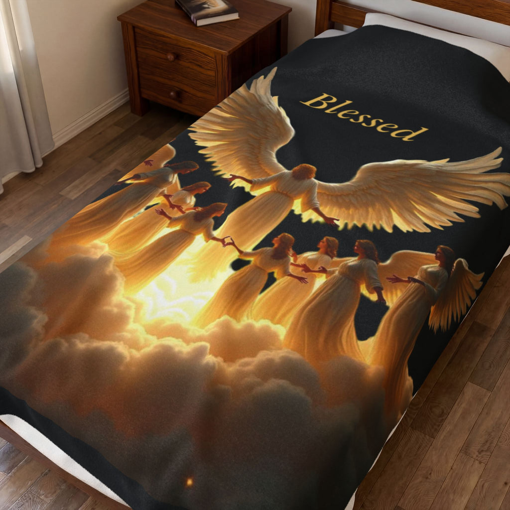 Blessed Angels Velveteen Plush Blanket - Cozy Comfort for Spiritual Moments