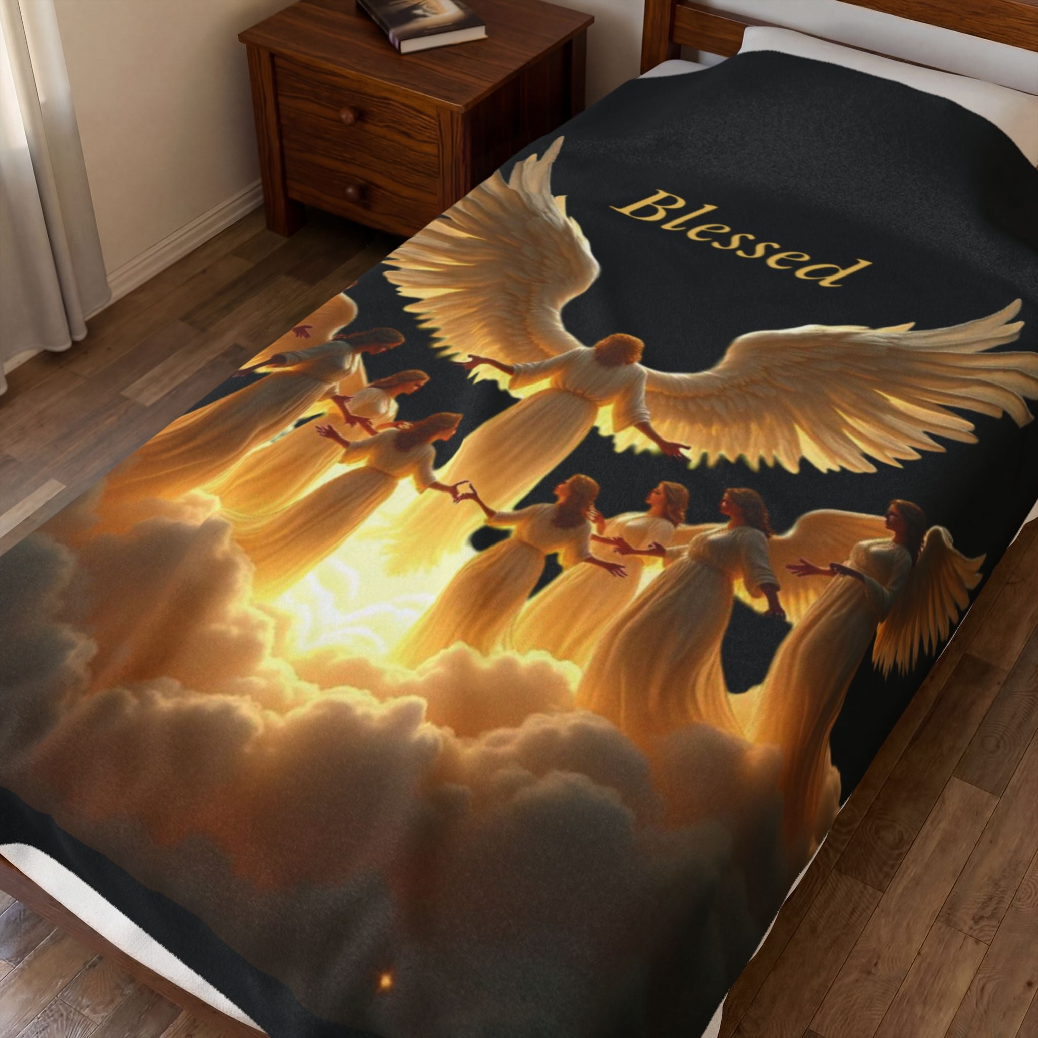 Blessed Angels Velveteen Plush Blanket - Cozy Comfort for Spiritual Moments