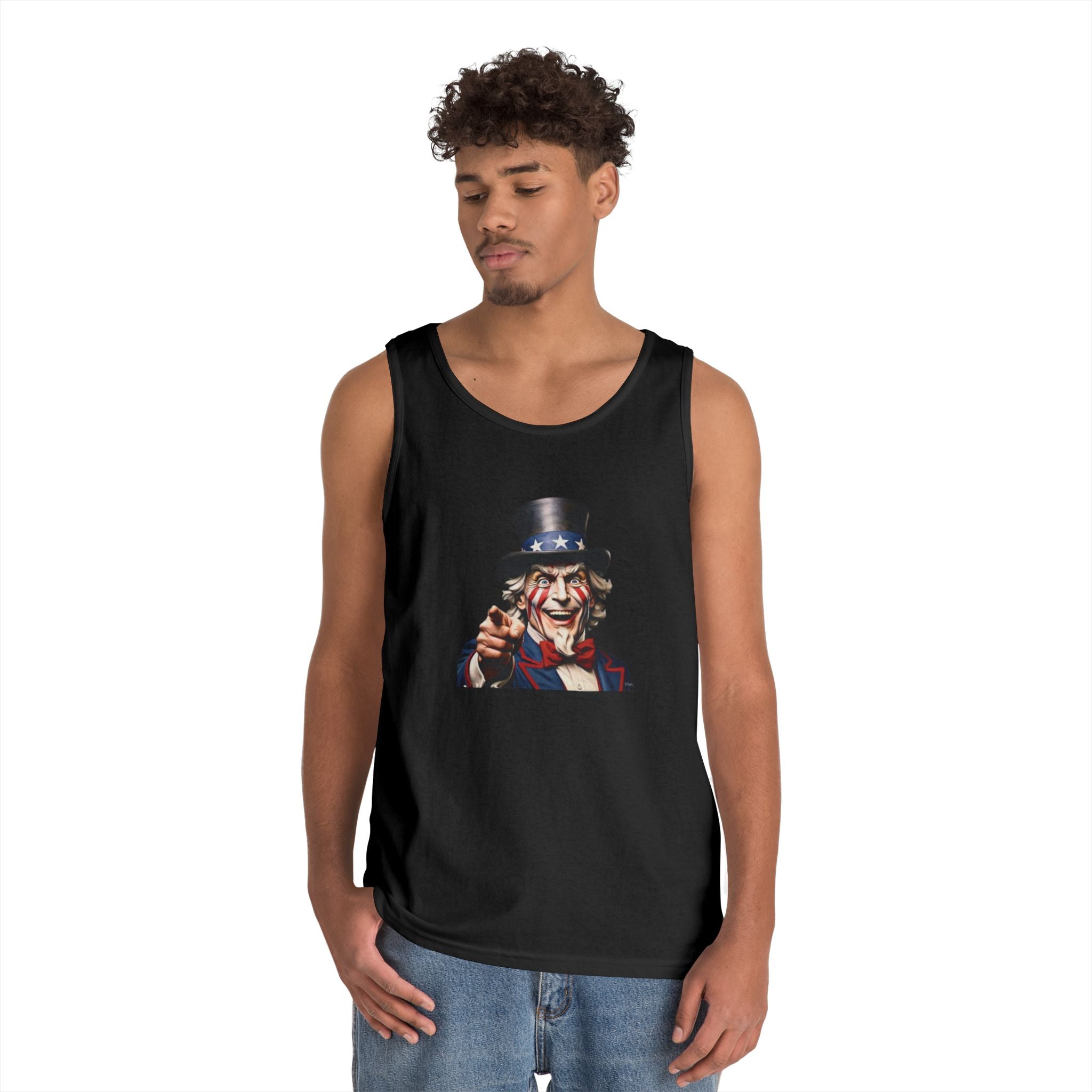 Vintage Uncle Sam Heavy Cotton Tank Top - Patriotic Independence Day Apparel