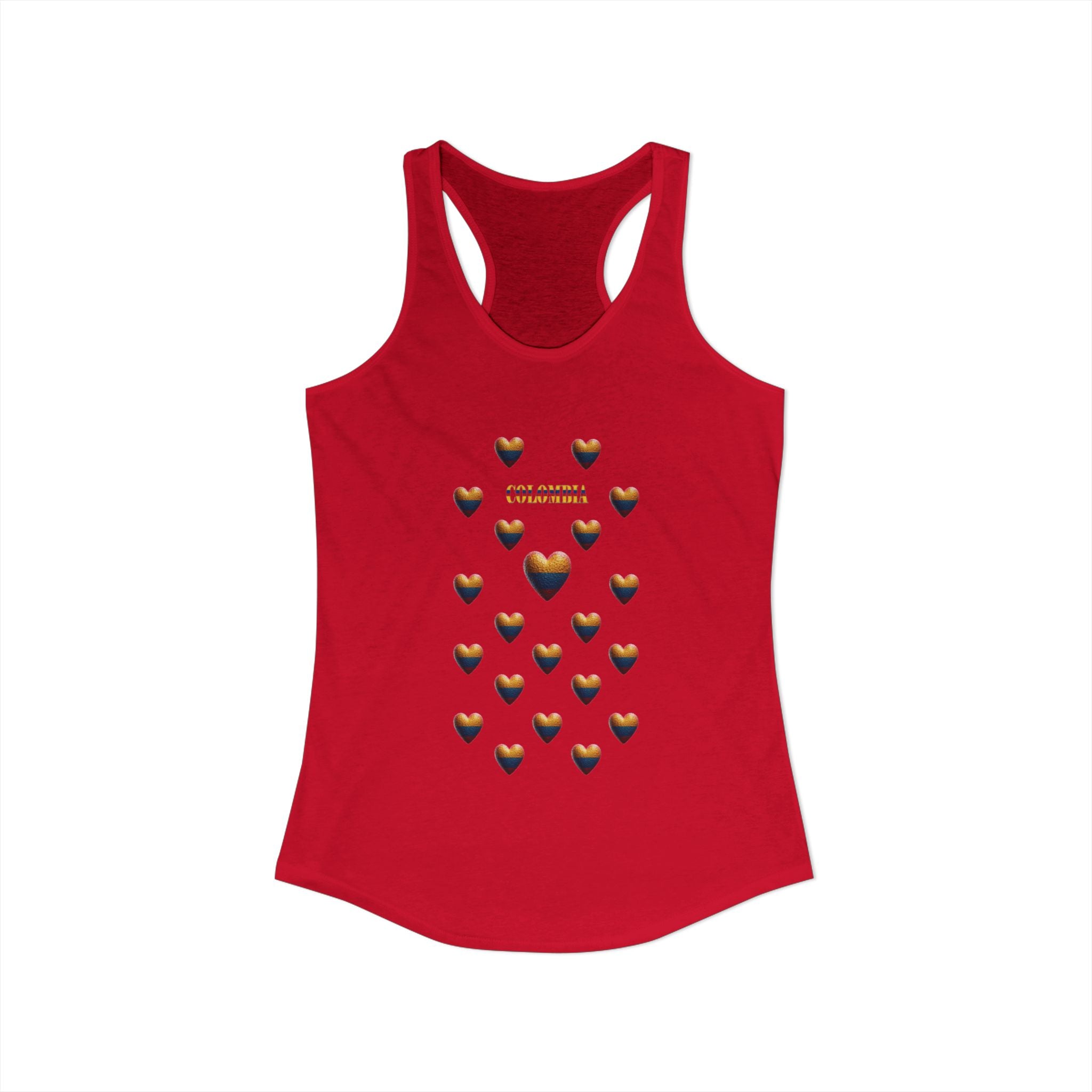 Camiseta sin mangas con corazones y bandera colombiana para mujer