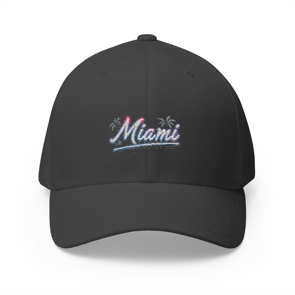 Miami Embroidered Cap — Retro Palm Beach Script Hat