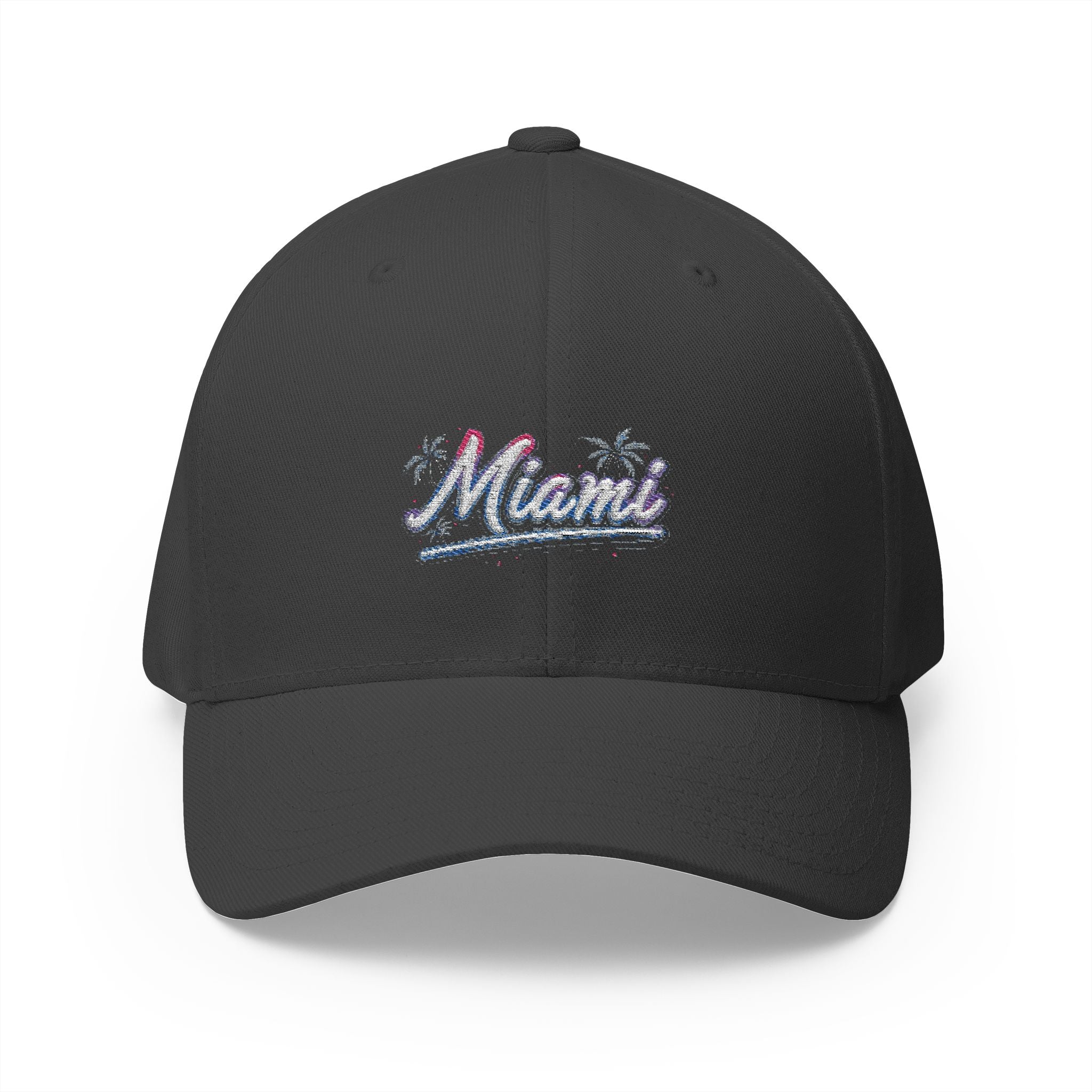 Miami Embroidered Cap — Retro Palm Beach Script Hat