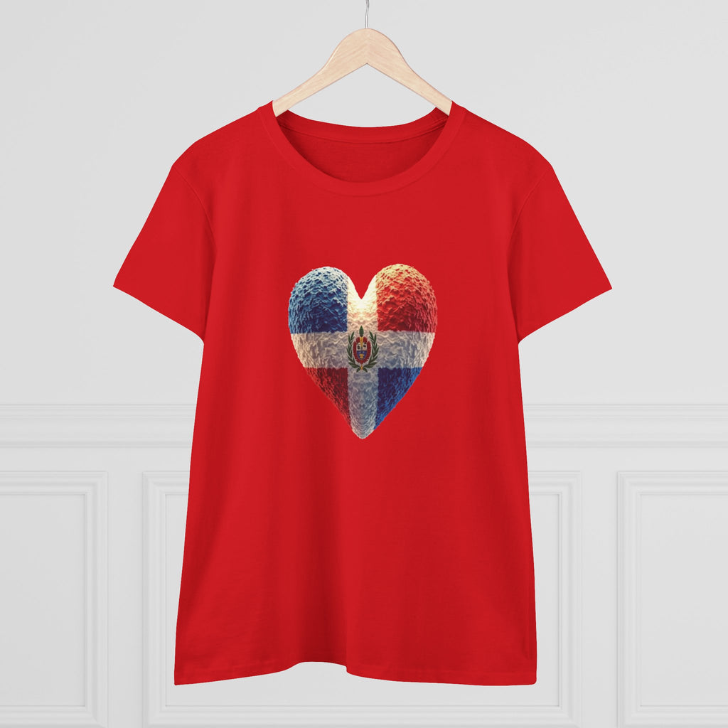 Camiseta con estampado de corazón de República Dominicana para mujer - Algodón cómodo de peso medio