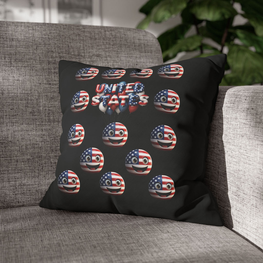 Patriotic USA Flag Emoji Square Pillowcase — American Stars & Stripes Throw Pillow Cover