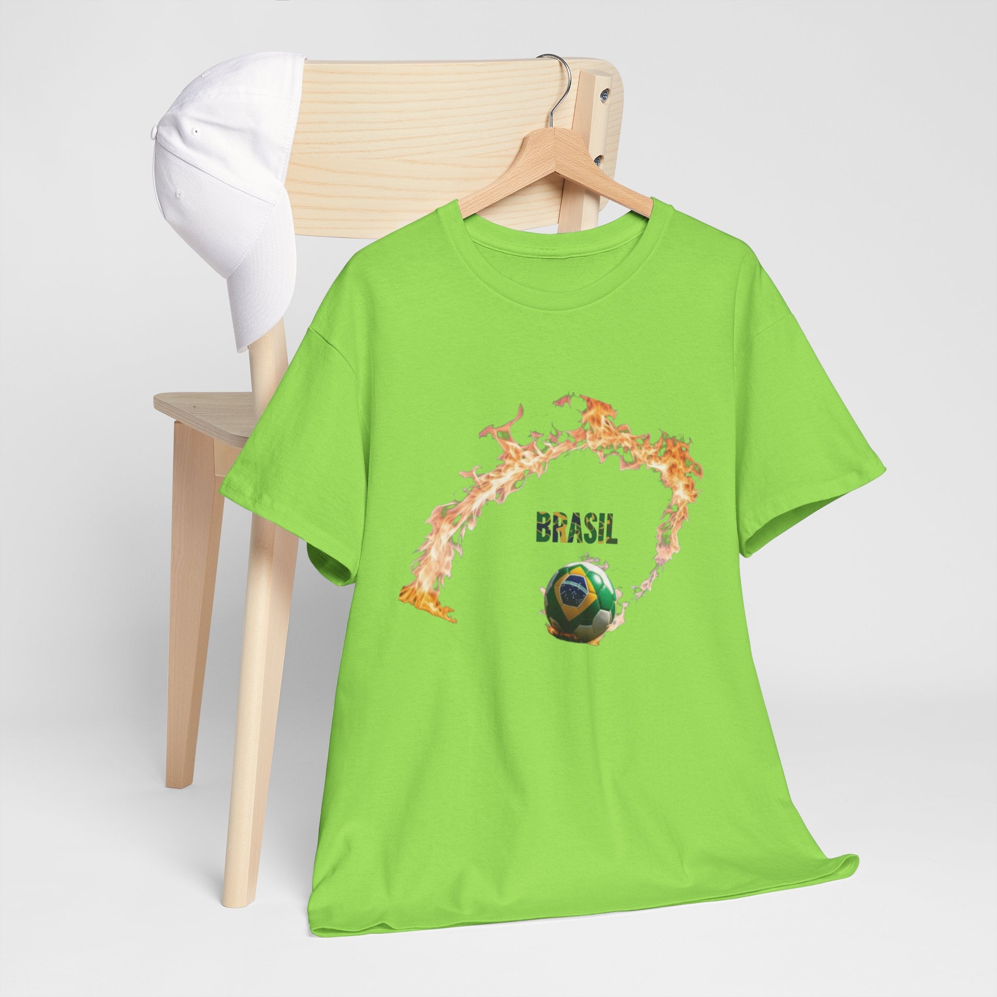 Camiseta unissex de algodão pesado Brazil Soccer Love - estampa divertida para fãs de esportes